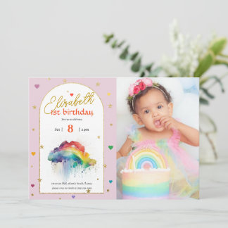 Rainbow Watercolor 1. Foto Einladung zum Geburtsta
