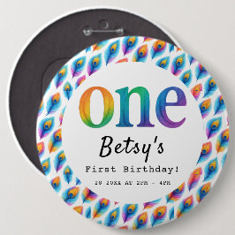 Rainbow Watercolor 1st Birthday | Colorful Baby  Button