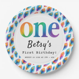 Rainbow Watercolor 1st Birthday | Colorful Baby  Pappteller