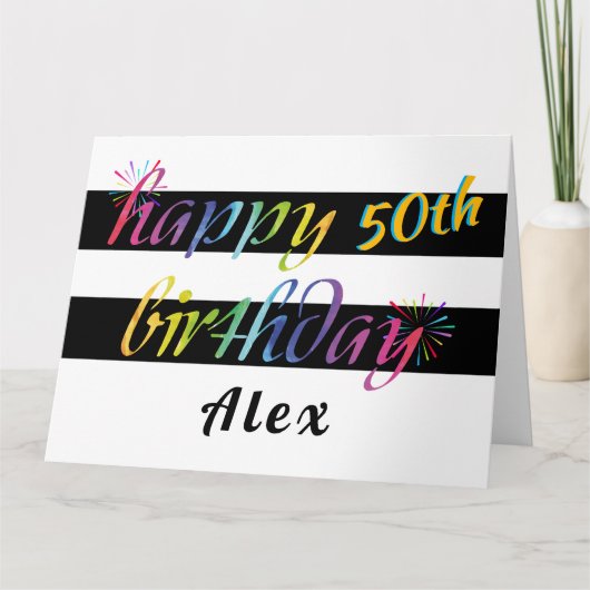 Rainbow Watercolor 50th oder Any Birthday Gruß Karte (Vorderseite)