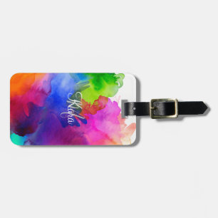 Rainbow Watercolor Abstrakt Name Monogram Gepäckanhänger