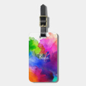 Rainbow Watercolor Abstrakt Name Monogram Gepäckanhänger (Vorderseite vertikal)