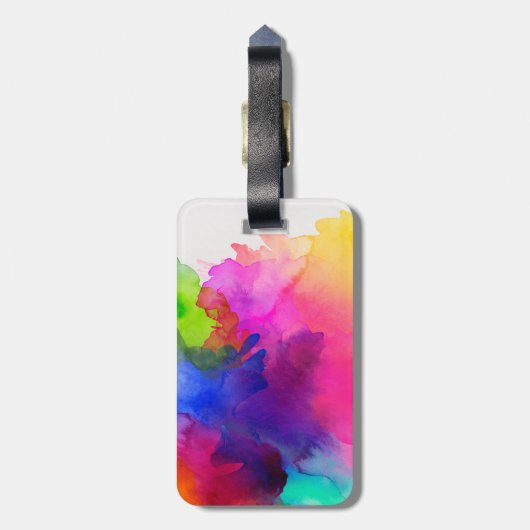 Rainbow Watercolor Abstrakt Name Monogram Gepäckanhänger (Rückseite vertikal)