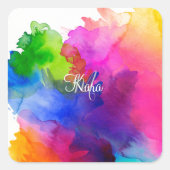 Rainbow Watercolor Abstrakt Quadratischer Aufkleber (Vorderseite)