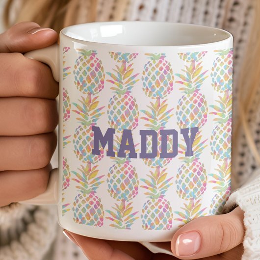 Rainbow Watercolor Ananas Tropisch Mit Monogramm Kaffeetasse