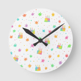 Rainbow Watercolor Birthday Cake Colorful Paint Runde Wanduhr