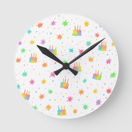 Rainbow Watercolor Birthday Cake Colorful Paint Runde Wanduhr (Vorderseite)