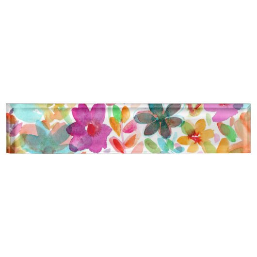 Rainbow Watercolor Bloom Clear Acrylic Nameplate Namensplakette (Vorderseite)