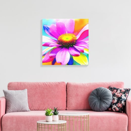 Rainbow Watercolor Blume Stretched Leinwand (Insitu (Wohnzimmer))