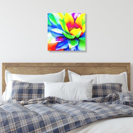 Rainbow Watercolor Blume Stretched Leinwand (Insitu (Schlafzimmer))