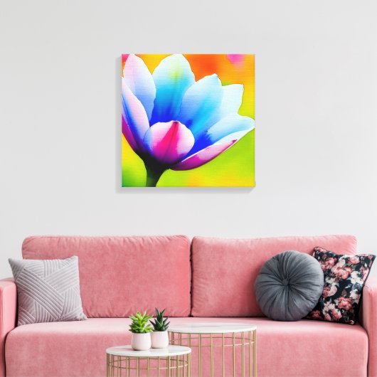 Rainbow Watercolor Blume Stretched Leinwand (Insitu (Wohnzimmer))