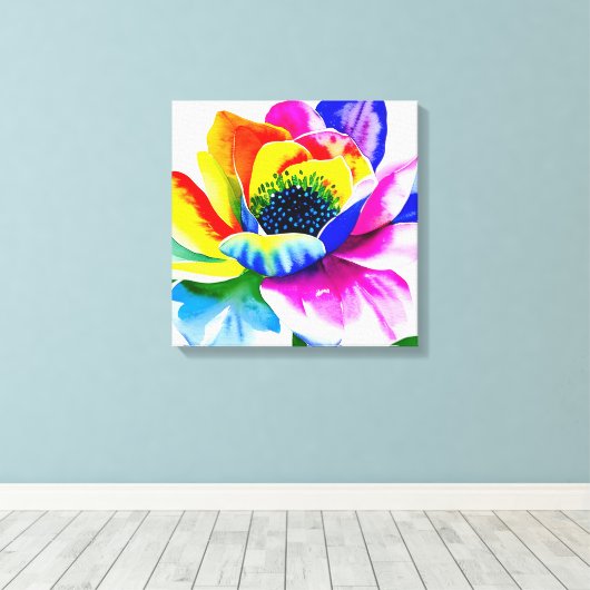 Rainbow Watercolor Blume Stretched Leinwand (Insitu (Holzboden))
