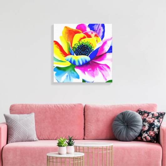 Rainbow Watercolor Blume Stretched Leinwand (Insitu (Wohnzimmer))