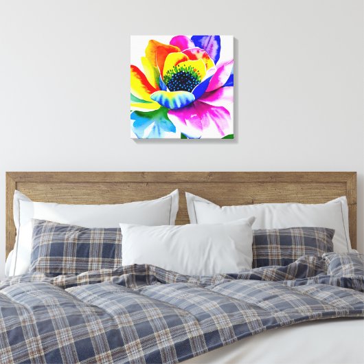 Rainbow Watercolor Blume Stretched Leinwand (Insitu (Schlafzimmer))