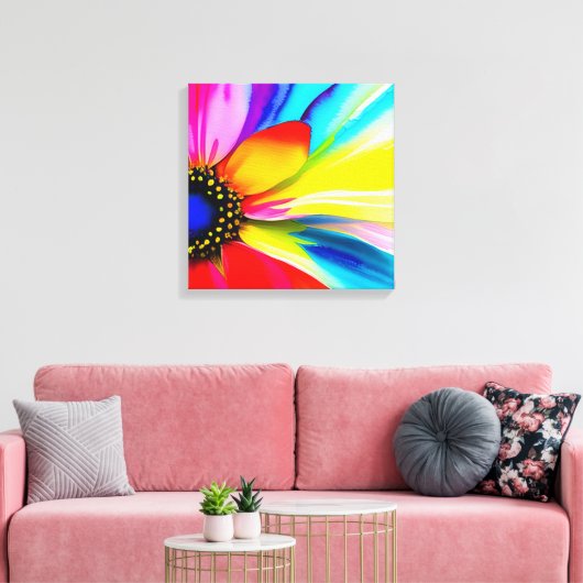 Rainbow Watercolor Blume Stretched Leinwand (Insitu (Wohnzimmer))