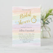Rainbow Watercolor Brautparty mit Gold Einladung (Stehend Vorderseite)