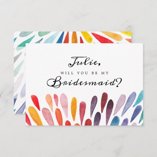 Rainbow Watercolor Bridesmaid Card Einladung (Vorne/Hinten)