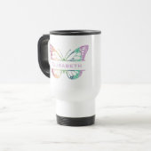 Rainbow Watercolor Butterfly Monogram Reisebecher (Vorderseite Links)