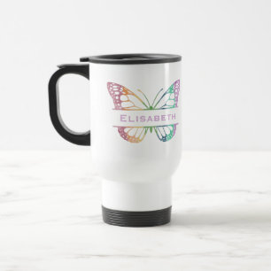 Rainbow Watercolor Butterfly Monogram Reisebecher