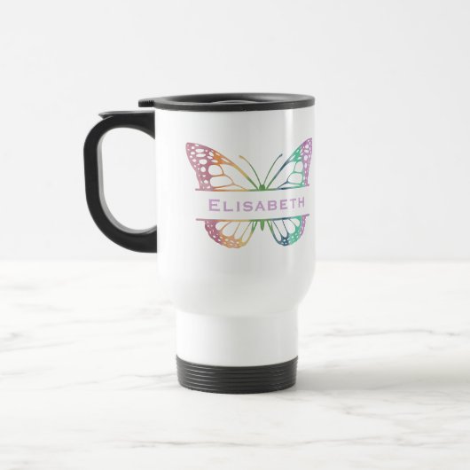 Rainbow Watercolor Butterfly Monogram Reisebecher (Links)