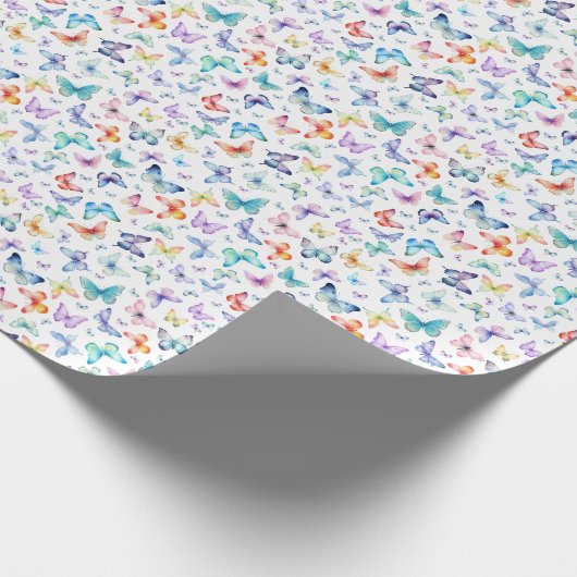 Rainbow Watercolor Butterfly Wrapping Paper Geschenkpapier (Ecke)