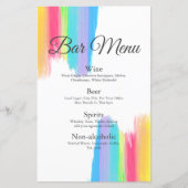 Rainbow Watercolor Chic LGBTQ Wedding Drinks Menü (Vorderseite)