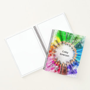 Rainbow Watercolor Circle of Color Pencils Notizblock
