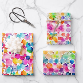 Rainbow Watercolor Dots Geschenkpapier Set