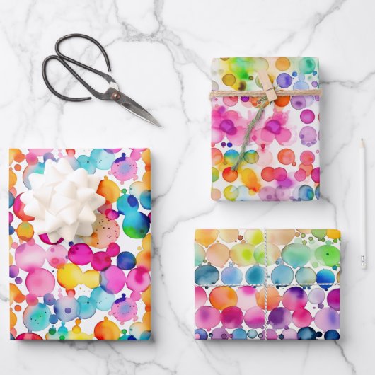 Rainbow Watercolor Dots Geschenkpapier Set (Vorderseite)