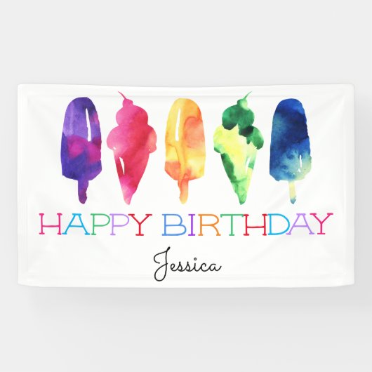 Rainbow Watercolor Eiscreme Ice Pop Stilvoll Banner (Horizontal)