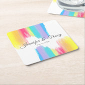 Rainbow Watercolor Elegant LGBTQ Hochzeit Rechteckiger Pappuntersetzer (angewinkelt)