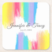 Rainbow Watercolor Elegant LGBTQ Hochzeit Rechteckiger Pappuntersetzer (Vorderseite)