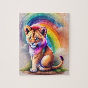 Rainbow Watercolor Farbenfroh Little Niedliche Löw Puzzle
