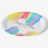 Rainbow Watercolor Farbenfrohe Gay Wedding Party Pappteller (Schrägansicht)