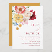 Rainbow Watercolor Flowers Spring Wedding Einladung (Vorne/Hinten)