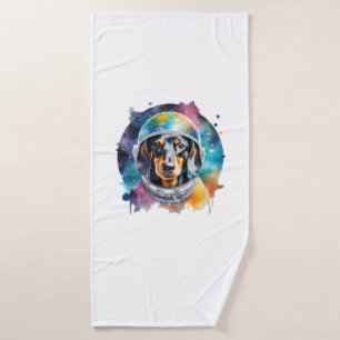 Rainbow Watercolor Galaxy Astronaut Dackel Badehandtuch