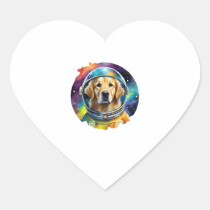 Rainbow Watercolor Galaxy Astronaut Golden Retriev Herz-Aufkleber