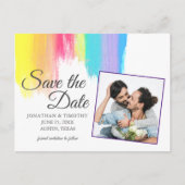 Rainbow Watercolor Gay Pride Foto Save the Date Ankündigungspostkarte (Vorderseite)