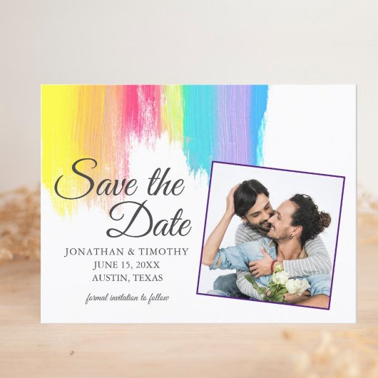 Rainbow Watercolor Gay Pride Foto Save the Date Ankündigungspostkarte