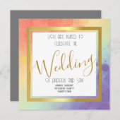 Rainbow Watercolor & Gold Einladung (Vorne/Hinten)
