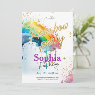 Rainbow Watercolor Gold Geburtstag Einladung