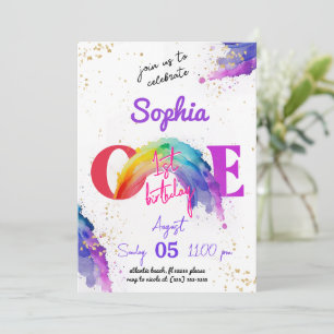 Rainbow Watercolor Gold Geburtstag Einladung