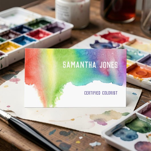 Rainbow Watercolor Hair Stylist Certified Colorist Visitenkarte
