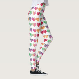 Rainbow Watercolor Hearts Leggings