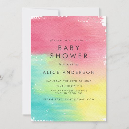 Rainbow Watercolor-Hintergrunddruckkarten Einladung (Vorderseite)