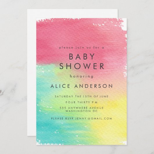 Rainbow Watercolor-Hintergrunddruckkarten Einladung (Vorne/Hinten)