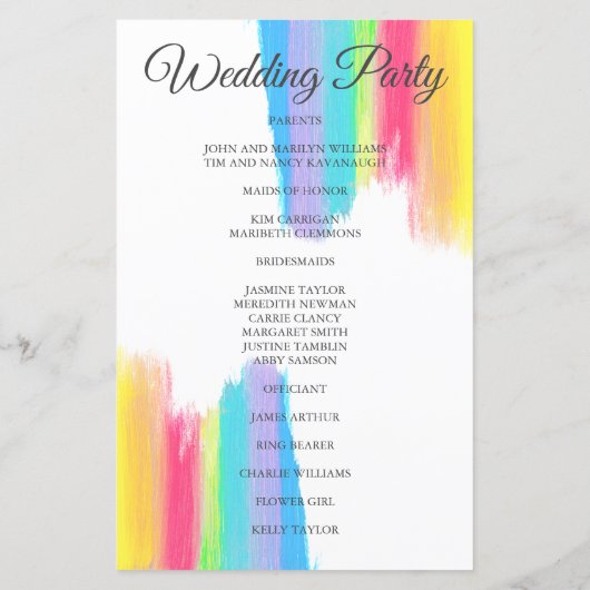 Rainbow Watercolor Hochzeitsprogramm für Elegante  (Rückseite)