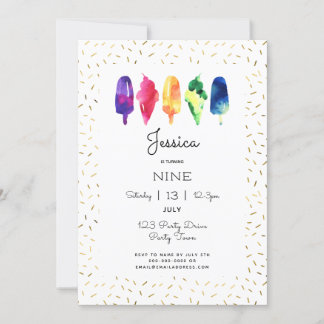 Rainbow Watercolor Ice Creme Ice Pop Stilvoll Gold Einladung