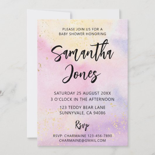 Rainbow Watercolor Kinderdusche Einladung (Vorderseite)