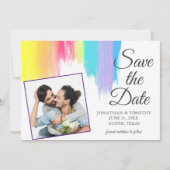 Rainbow Watercolor LGBT-Foto Save the Date Lila Ankündigung (Vorderseite)
